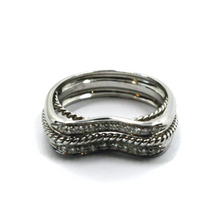 Load image into Gallery viewer, SOLID 18K WHITE GOLD DOUBLE WAVE 0.11 ct DIAMONDS RING GOLD ROPE IN THE MIDDLE.
