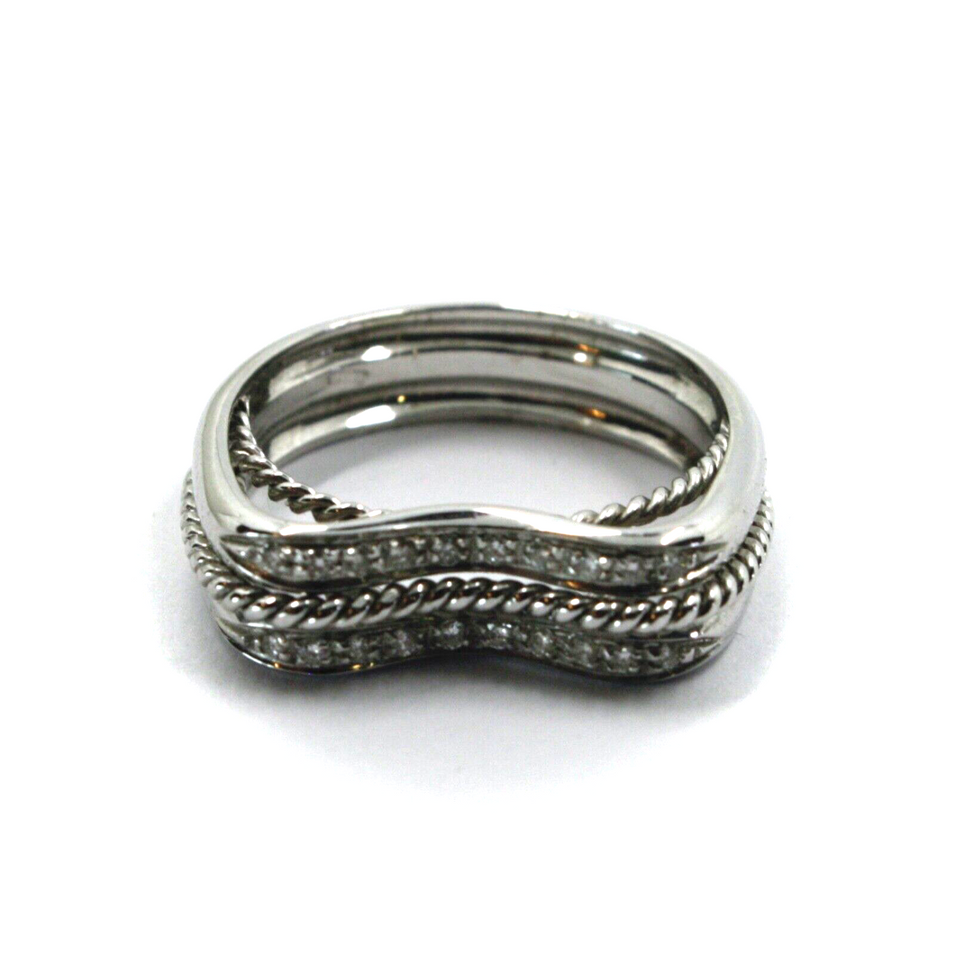 SOLID 18K WHITE GOLD DOUBLE WAVE 0.11 ct DIAMONDS RING GOLD ROPE IN THE MIDDLE.