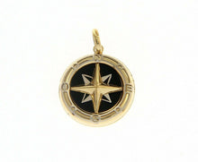 Load image into Gallery viewer, 18k white yellow gold onyx 16 mm wind rose compass pendant, star, made in Italy
