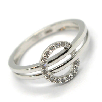 SOLID 18K WHITE GOLD DOUBLE TUBE BAND RING WITH CENTRAL CUBIC ZIRCONIA CIRCLE.