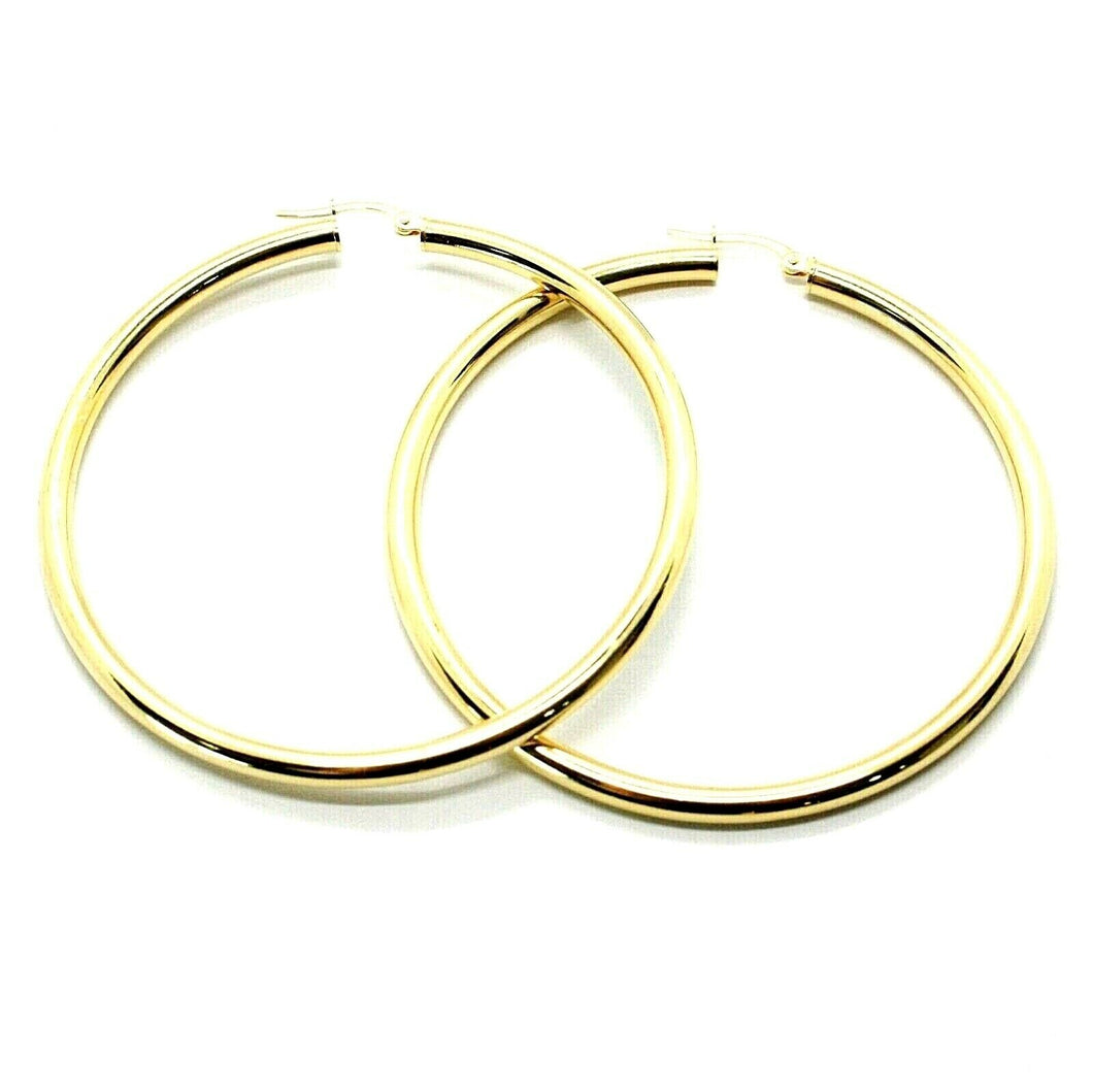 18K YELLOW GOLD ROUND CIRCLE EARRINGS DIAMETER 60 MM, WIDTH 3 MM, MADE IN ITALY