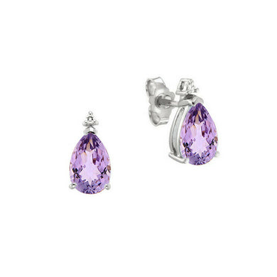 SOLID 18K WHITE GOLD ORSINI EARRINGS WITH CENTRAL DROP AMETHYST AND DIAMONDS.
