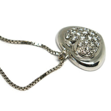 Load image into Gallery viewer, 18k white gold necklace with diamonds rounded heart pendant, venetian chain.
