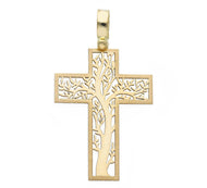 18K YELLOW GOLD FLAT SQUARE STYLIZED CROSS WITH TREE OF LIFE LENGTH 29mm, 1.14