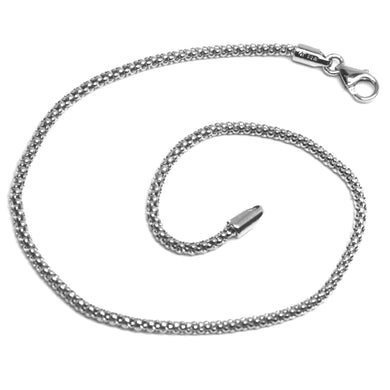 18k white gold bracelet basket round tube popcorn link 1.8 mm 19cm made in Italy.
