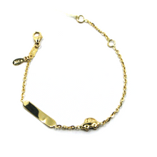 Load image into Gallery viewer, 18k yellow gold kid child boy bracelet with rounded car and engraving plate.
