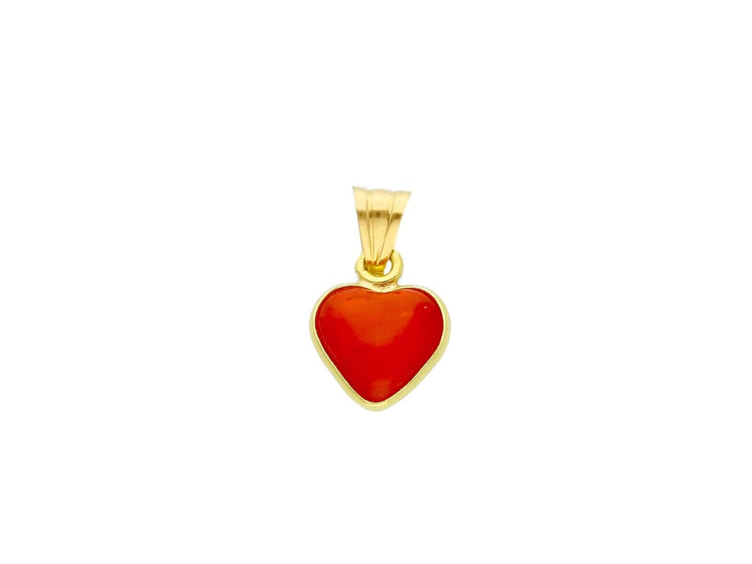 18K YELLOW GOLD PENDANT WITH NATURAL RED CORAL SMALL HEART LENGTH 10mm, 0.7