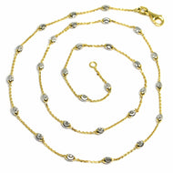 18k yellow & white gold rolo alternate chain necklace 3mm faceted oval balls 16