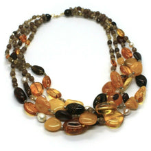 Load image into Gallery viewer, 18K YELLOW GOLD FOUR WIRES NECKLACE DROP PEARLS, ORANGE AMBER, AGATE, 45cm 18&quot;
