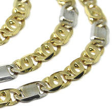 Load image into Gallery viewer, SOLID 18K YELLOW WHITE GOLD CHAIN TIGER EYE ALTERNATE 3+1 FLAT LINKS 5.5mm, 24&quot;.
