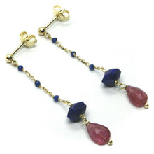 Load image into Gallery viewer, 18k yellow gold pendant earrings tourmaline drop, cubic zirconia, lapis lazuli
