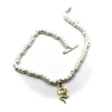 Load image into Gallery viewer, 925 STERLING SILVER CUBES TUBE BRACELET, 9K YELLOW GOLD SMALL 15mm SNAKE PENDANT.
