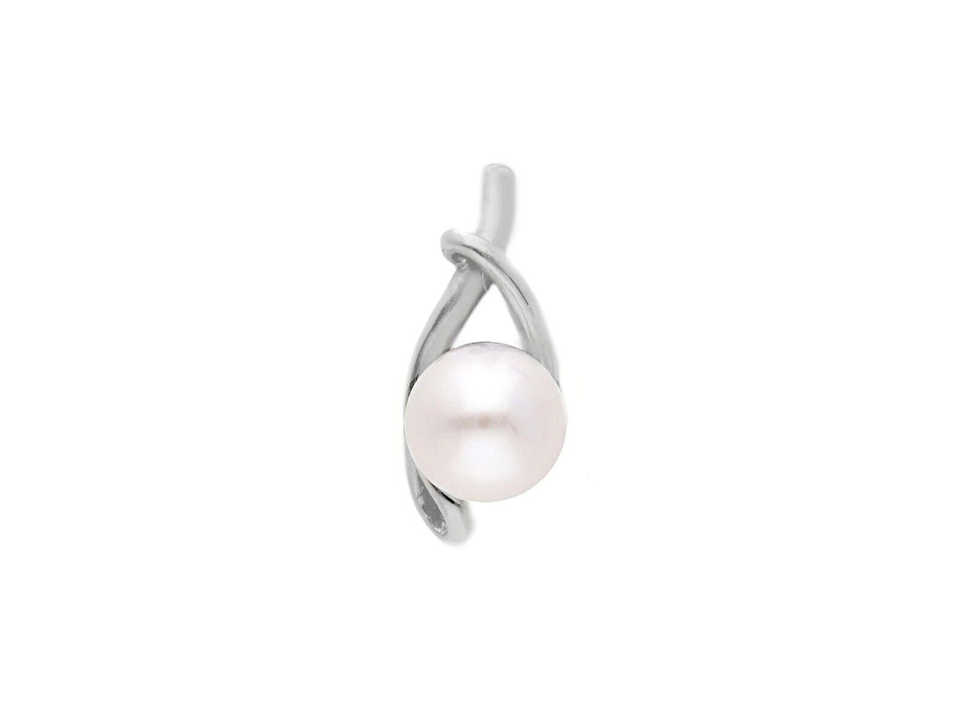 18k white gold pendant charm with round freshwater white pearl 7-7.5 mm.