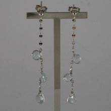 Load image into Gallery viewer, SOLID 18K WHITE GOLD EARRINGS, WITH DROP OF AQUAMARINE LENGTH 2.28 INCHES.
