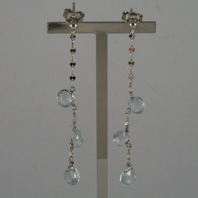 SOLID 18K WHITE GOLD EARRINGS, WITH DROP OF AQUAMARINE LENGTH 2.28 INCHES.