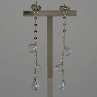 SOLID 18K WHITE GOLD EARRINGS, WITH DROP OF AQUAMARINE LENGTH 2.28 INCHES.