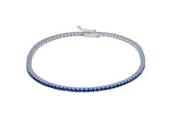 18K WHITE GOLD TENNIS BRACELET BLUE 2mm CUBIC ZIRCONIA ROUND CUT, 18cm, 7.1