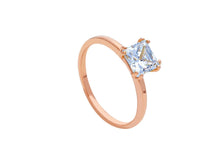 Load image into Gallery viewer, 18K ROSE GOLD BAND SOLITAIRE ENGAGEMENT RING CENTRAL 5mm PRINCESS CUT ZIRCONIA.
