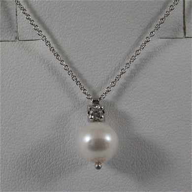 18k white gold pendant, diamond (ct0.10) and pearl, necklace, made in Italy.
