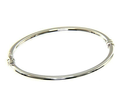 18K WHITE GOLD BRACELET RIGID BANGLE, 4mm ROUNDED TUBE SMOOTH, SAFETY CLOSURE.