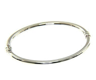 18K WHITE GOLD BRACELET RIGID BANGLE, 4mm ROUNDED TUBE SMOOTH, SAFETY CLOSURE.