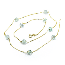 Load image into Gallery viewer, 18k yellow gold 17.3&quot; necklace faceted round 6mm aquamarine rolo &amp; white cubes.
