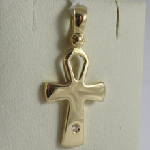 Load image into Gallery viewer, SOLID 18K YELLOW GOLD CROSS, CROSS OF LIFE, ANKH, DIAMOND, 1.02 IN MADE IN ITALY.
