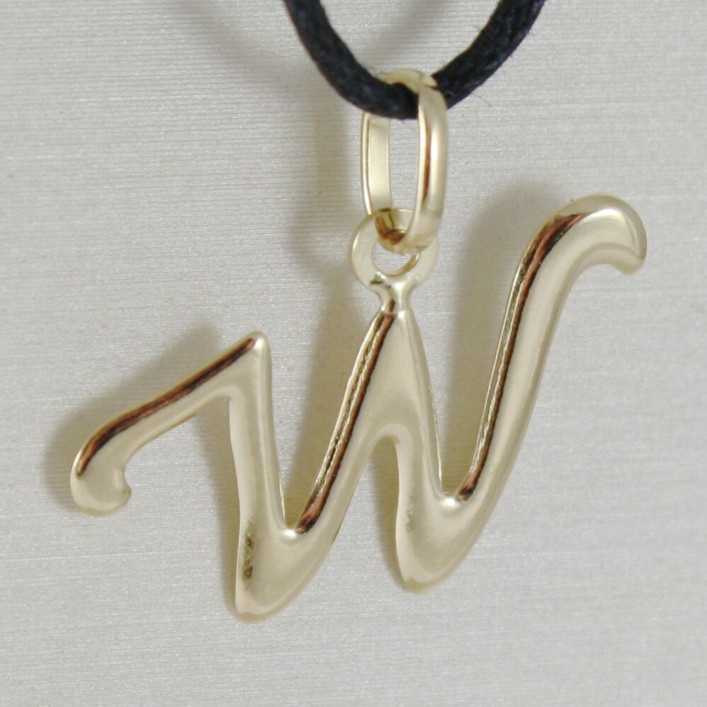 18k yellow gold pendant charm initial letter W, slightly rounded slab 15mm.