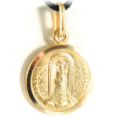 solid 18k yellow gold Madonna Virgin Mary Our Lady of Loreto Patron aviation medal pendant, 17 mm.