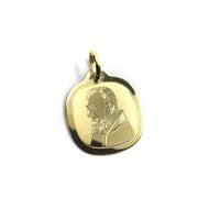 18K YELLOW GOLD PENDANT, SAINT PIO OF PIETRELCINA, 15mm SATIN SQUARE MEDAL.