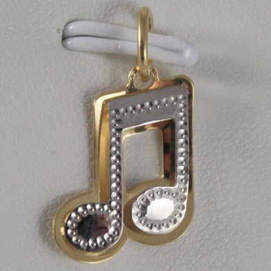 SOLID 18K WHITE & YELLOW GOLD MUSICAL NOTE PENDANT CHARM PENTAGRAM MADE IN ITALY.