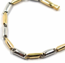 Load image into Gallery viewer, 18k white yellow gold bracelet rounded alternate tube links, 21 cm, 8.2 inches
