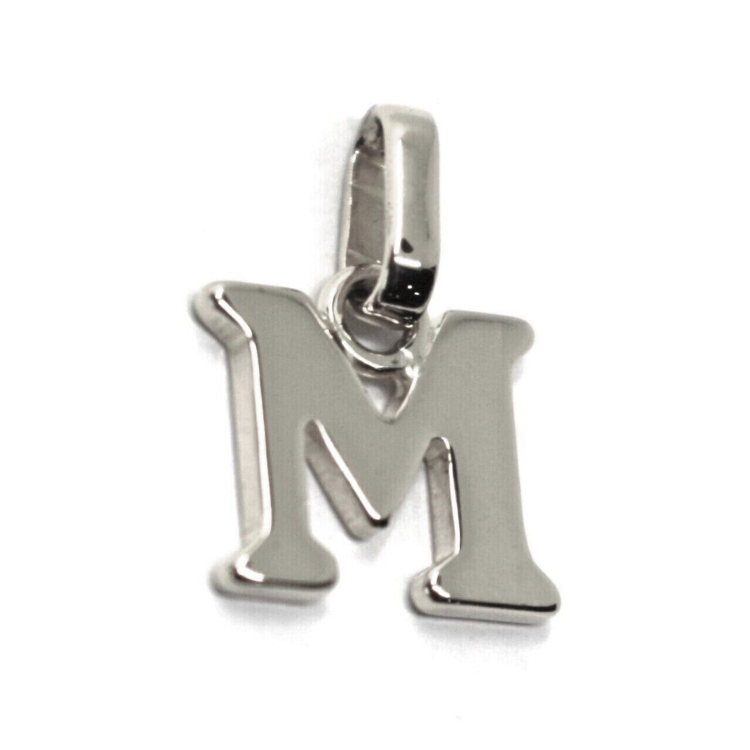 solid 18k white gold charm pendant small initial letter M, 10mm, 0.4 inches.