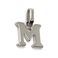 solid 18k white gold charm pendant small initial letter M, 10mm, 0.4 inches.