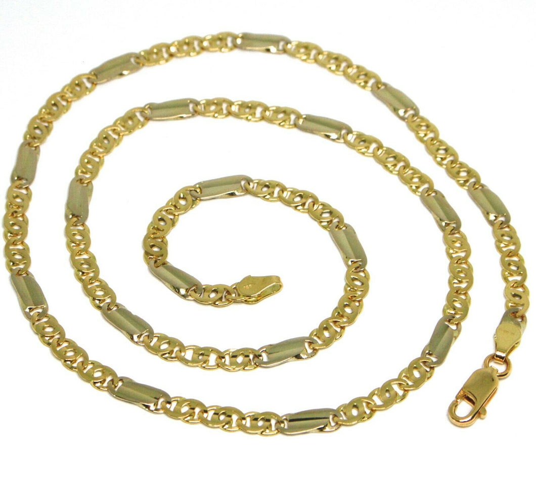 18K YELLOW WHITE GOLD CHAIN, TIGER EYE AND ONDULATE PLATE, 20 INCHES, ITALY MADE.