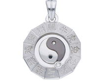 Load image into Gallery viewer, solid 18k white gold japanese zodiac sign round 23mm diamond yin yang pendant.
