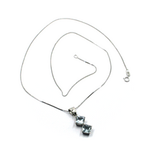 Load image into Gallery viewer, 18k white gold two aquamarine 2 ct princess cut pendant venetian chain necklace.
