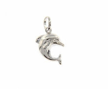 Load image into Gallery viewer, 18k white gold rounded lucky dolphin pendant charm 20 mm smooth made in Italy.
