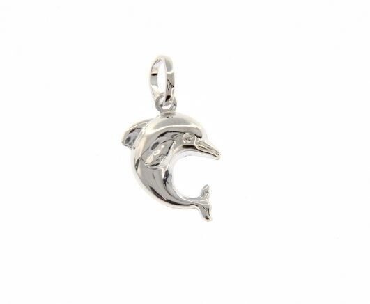 18k white gold rounded lucky dolphin pendant charm 20 mm smooth made in Italy.