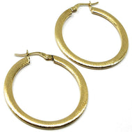 18K YELLOW GOLD CIRCLE HOOPS 3x1mm, EARRINGS 30mm, DOUBLE FACE SMOOTH & SATIN.