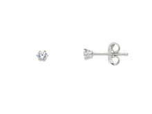 Load image into Gallery viewer, 18K WHITE GOLD STUD EARRINGS WHITE 3mm CUBIC ZIRCONIA, 6 PRONG, SOLITAIRE
