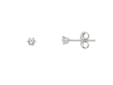 18K WHITE GOLD STUD EARRINGS WHITE 3mm CUBIC ZIRCONIA, 6 PRONG, SOLITAIRE.