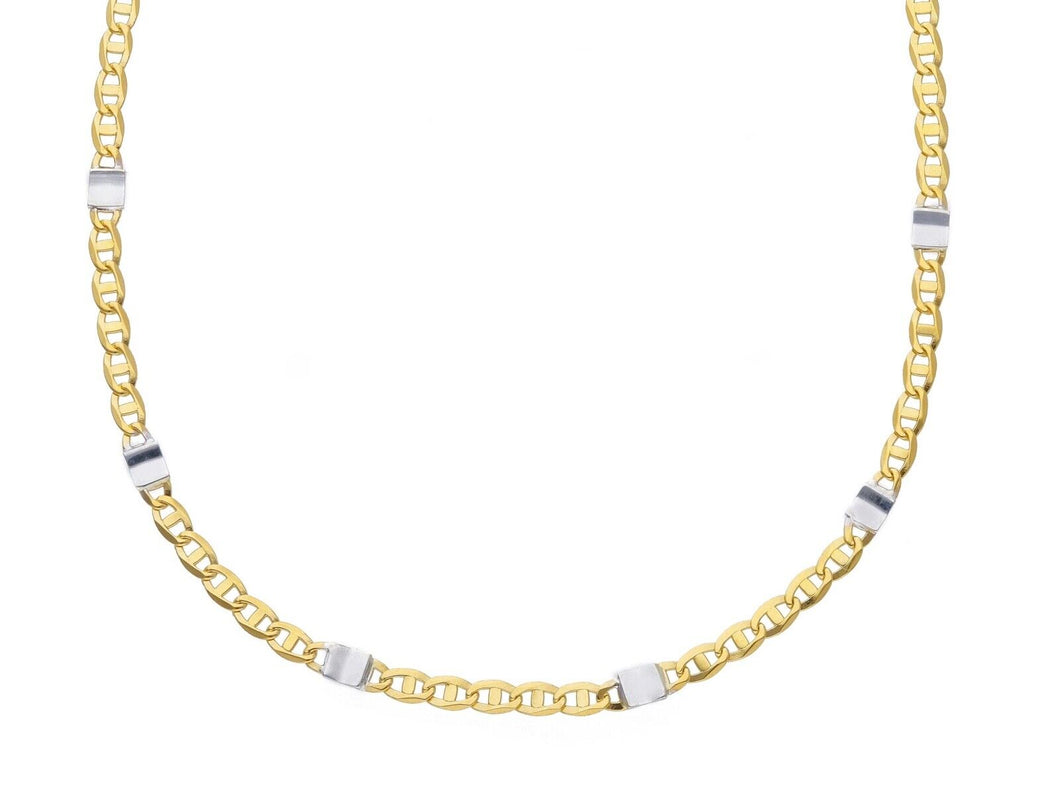 18K YELLOW WHITE GOLD FLAT CHAIN NECKLACE 2.5mm MARINER OVALS & PLATES, 20