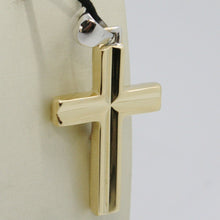 Load image into Gallery viewer, 18K YELLOW WHITE GOLD JESUS CROSS PENDANT SQUARED 1.6 INCHES, 4.1 CM, ITALY MADE.
