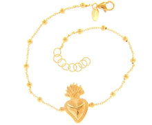 Load image into Gallery viewer, 18K YELLOW GOLD BRACELET, 2 MM SPHERES, CENTRAL SACRED HEART OF JESUS.
