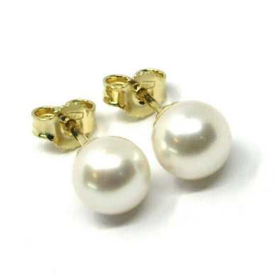 SOLID 18K YELLOW GOLD STUDS EARRINGS, SALTWATER AKOYA PEARLS, DIAMETER 7/7.5 MM.