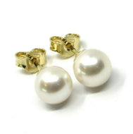 SOLID 18K YELLOW GOLD STUDS EARRINGS, SALTWATER AKOYA PEARLS, DIAMETER 7/7.5 MM.