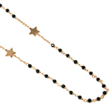 Load image into Gallery viewer, 18k rose gold necklace, faceted black spinel, flat stars, rolo chain alternate
