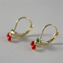 Load image into Gallery viewer, solid 18k yellow gold pendant earrings with cherry, leverback, made in Italy.
