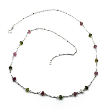 Load image into Gallery viewer, 18K WHITE GOLD 18.5&quot; NECKLACE CROSS RED YELLOW GREEN TOURMALINE SPIRAL SINGAPORE.
